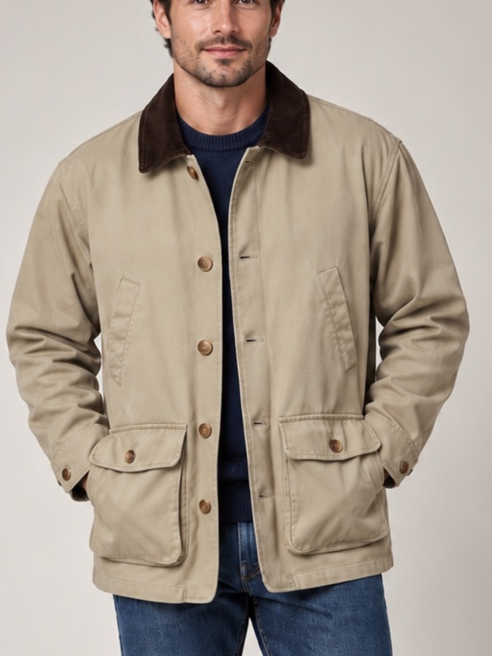 Land’s End Barn Chore Utility Jacket Corduroy w/Suede Collar